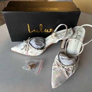 Lulu's Elegant Floral Issoria/spring Slingback Heels - Cream and Pink